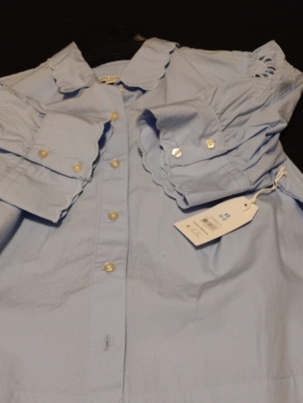 Light Blue Ruffle-Trim Button-Front Women's Top